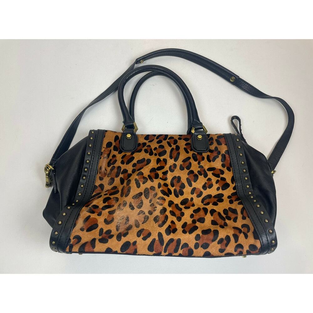ORYANY Kelly Calf Hair Satchel Bag Leopard Black Leather 2 Handles KL053 Purse - Picture 6 of 11